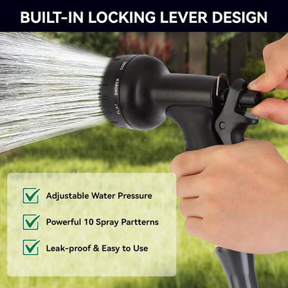 Garden Water Hose Nozzle ABS Water Spray Nozzle with 10 Spray Modes Suitable for Watering Plants, Iawns and Gardens, Car Washing, Cleaning, Showering Pets and Outdoor Fun, Black