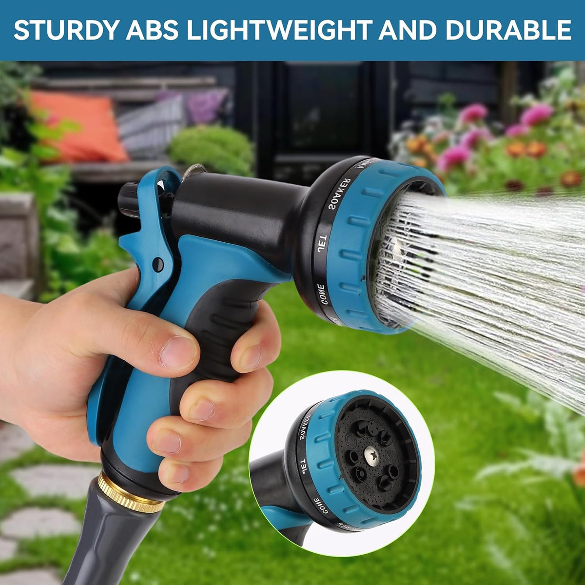 Garden Water Hose Nozzle ABS Water Spray Nozzle with 10 Spray Modes Suitable for Watering Plants, Iawns and Gardens, Car Washing, Cleaning, Showering Pets and Outdoor Fun, Black