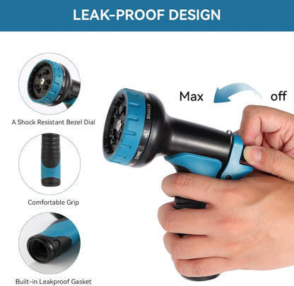 Garden Water Hose Nozzle ABS Water Spray Nozzle with 10 Spray Modes Suitable for Watering Plants, Iawns and Gardens, Car Washing, Cleaning, Showering Pets and Outdoor Fun, Black