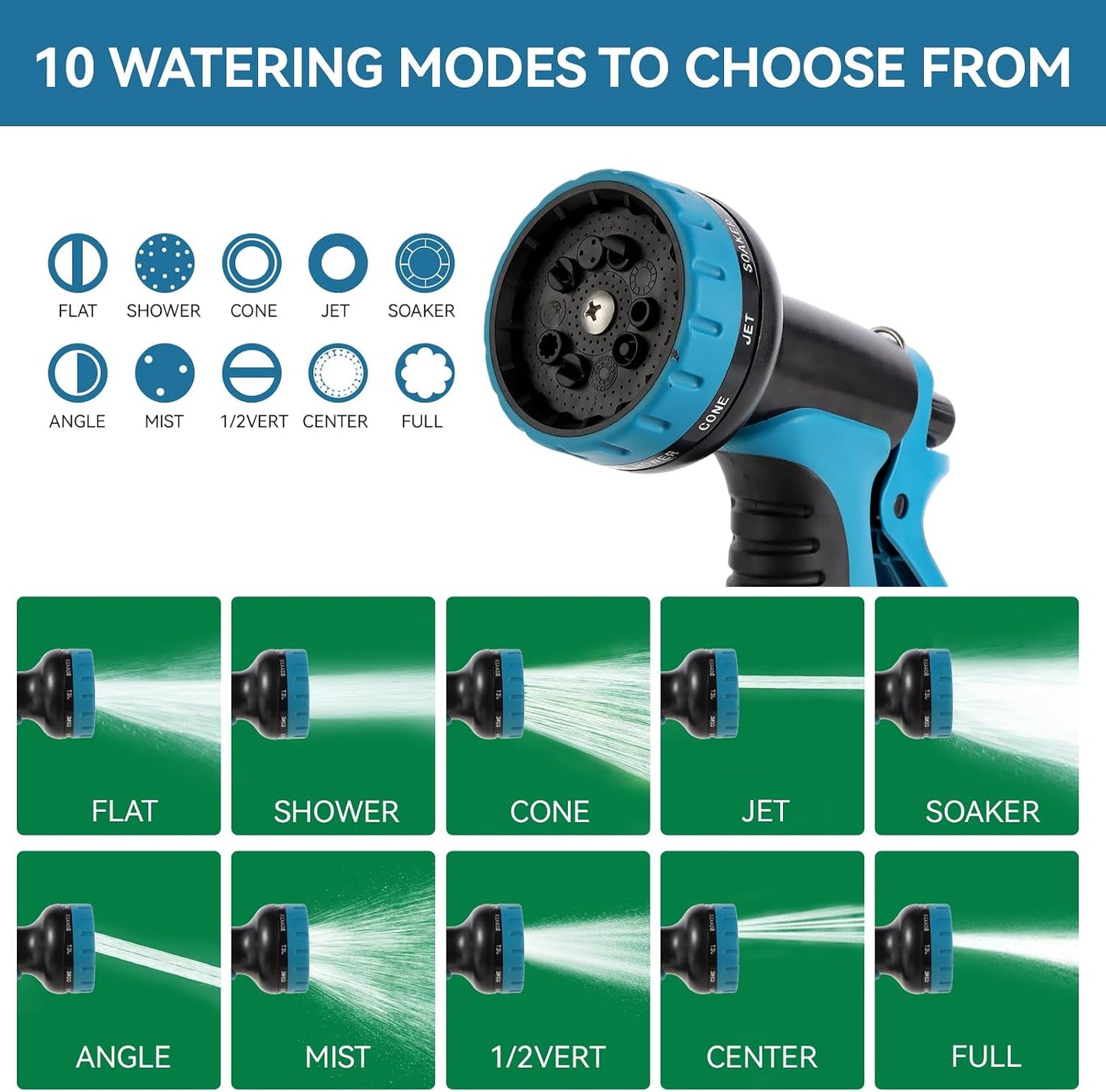 Garden Water Hose Nozzle ABS Water Spray Nozzle with 10 Spray Modes Suitable for Watering Plants, Iawns and Gardens, Car Washing, Cleaning, Showering Pets and Outdoor Fun, Black