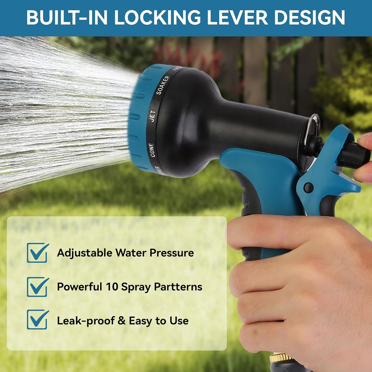 Garden Water Hose Nozzle ABS Water Spray Nozzle with 10 Spray Modes Suitable for Watering Plants, Iawns and Gardens, Car Washing, Cleaning, Showering Pets and Outdoor Fun, Black