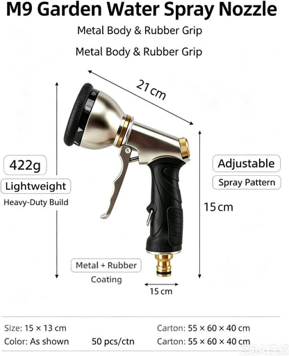 Graden Hose Nozzle,Heavy Duty Metal Garden Hose Spray Nozzle,100% Full Brass Nozzle High Pressure Water Hose Nozzles with Adjustable Spray Patterns for Watering Plants, Car Washing, and Pet Showering