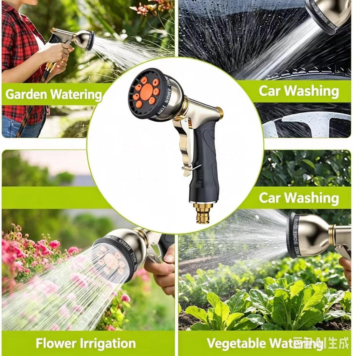 Graden Hose Nozzle,Heavy Duty Metal Garden Hose Spray Nozzle,100% Full Brass Nozzle High Pressure Water Hose Nozzles with Adjustable Spray Patterns for Watering Plants, Car Washing, and Pet Showering