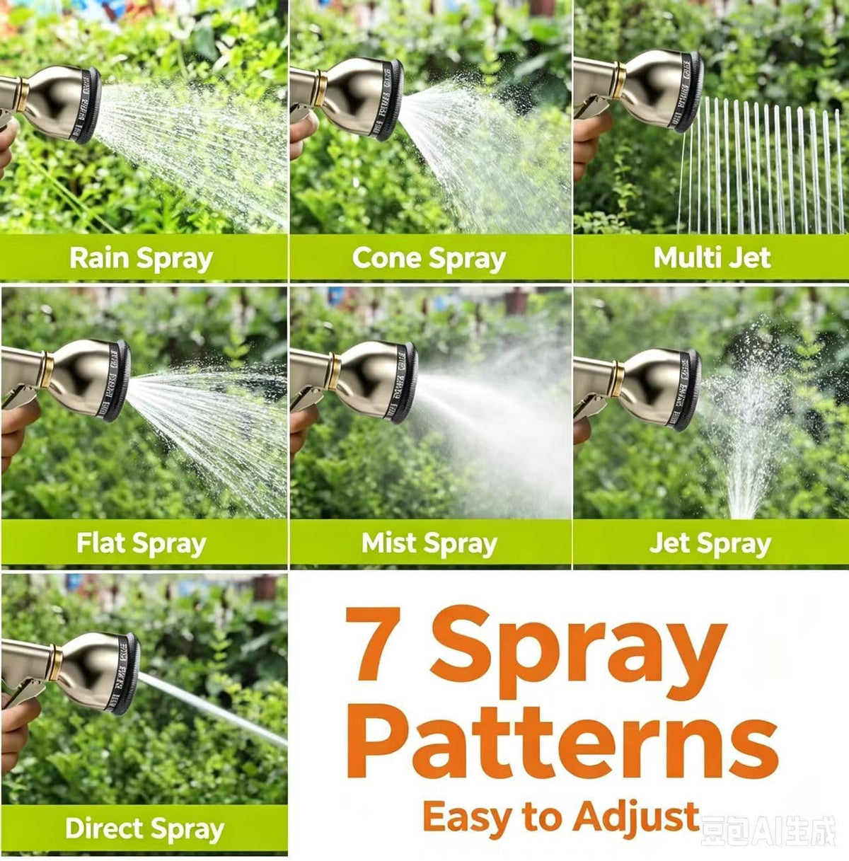 Graden Hose Nozzle,Heavy Duty Metal Garden Hose Spray Nozzle,100% Full Brass Nozzle High Pressure Water Hose Nozzles with Adjustable Spray Patterns for Watering Plants, Car Washing, and Pet Showering