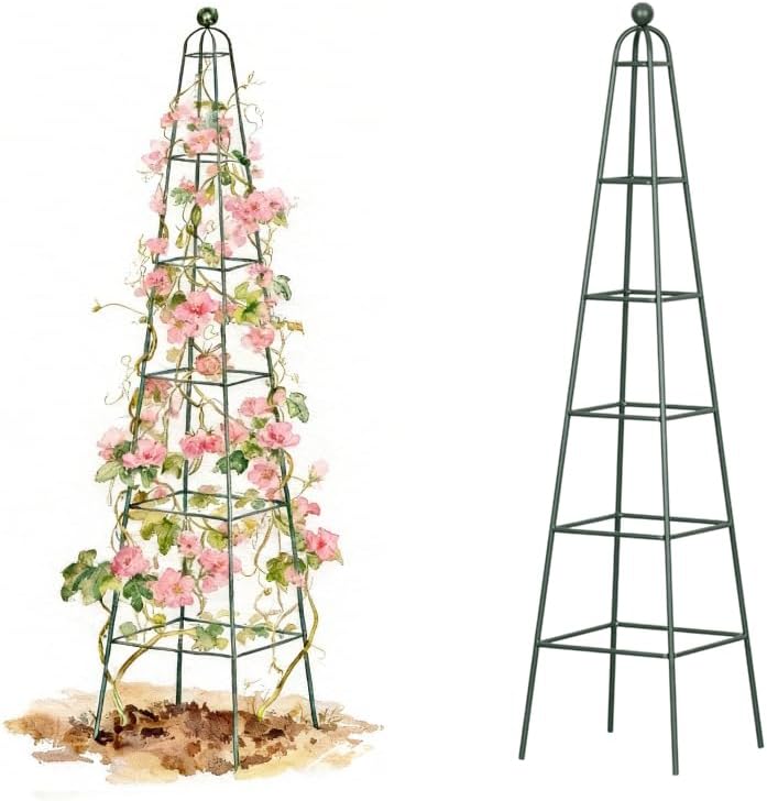 7.8 ft Pyramid Obelisk Garden Trellis, Metal Rustproof Plant Support Rose Trellis, Tower Potted Cages for Flowers Fruits Vegetable Vines Indoor & Outdoor