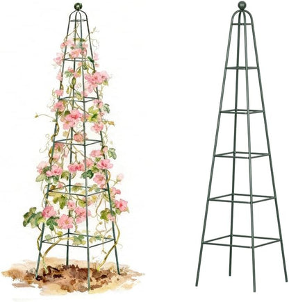 7.8 ft Pyramid Obelisk Garden Trellis, Metal Rustproof Plant Support Rose Trellis, Tower Potted Cages for Flowers Fruits Vegetable Vines Indoor & Outdoor