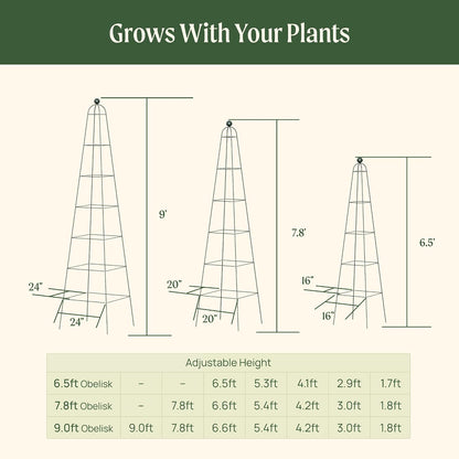 7.8 ft Pyramid Obelisk Garden Trellis, Metal Rustproof Plant Support Rose Trellis, Tower Potted Cages for Flowers Fruits Vegetable Vines Indoor & Outdoor