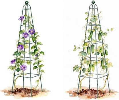 7.8 ft Pyramid Obelisk Garden Trellis, Metal Rustproof Plant Support Rose Trellis, Tower Potted Cages for Flowers Fruits Vegetable Vines Indoor & Outdoor