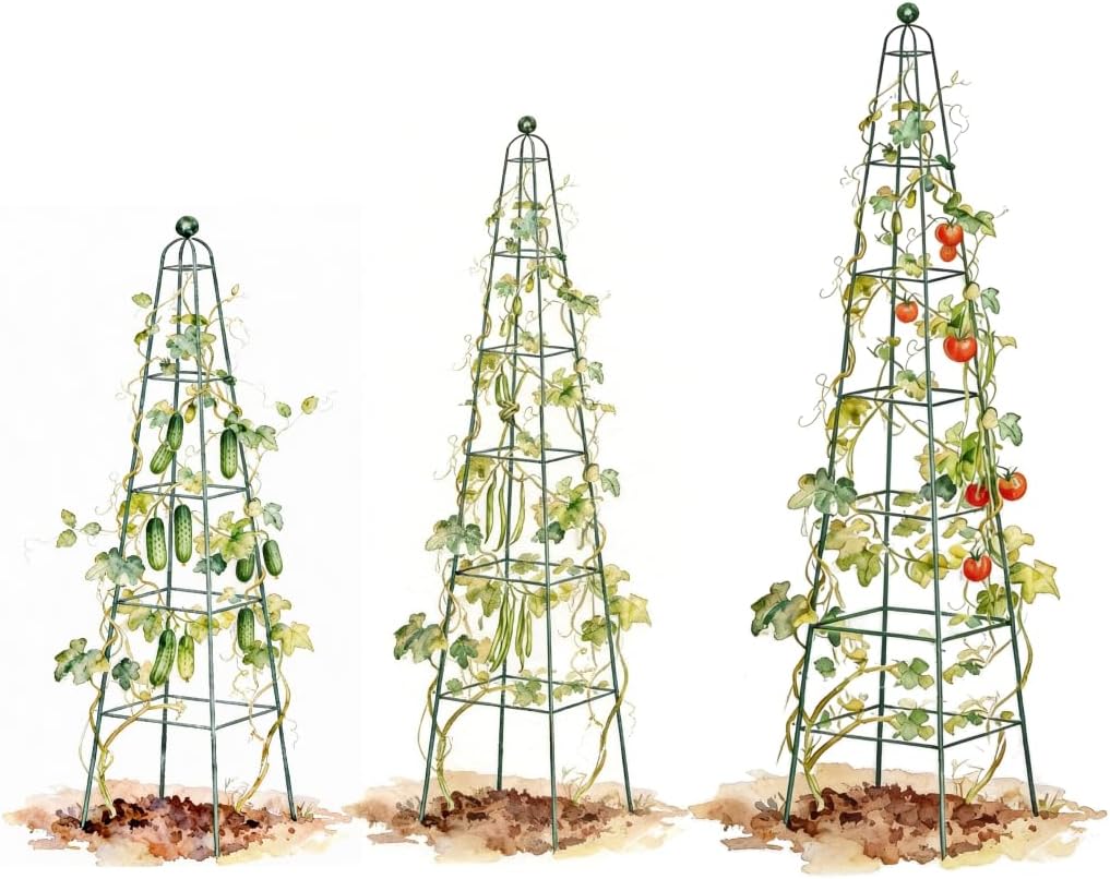 7.8 ft Pyramid Obelisk Garden Trellis, Metal Rustproof Plant Support Rose Trellis, Tower Potted Cages for Flowers Fruits Vegetable Vines Indoor & Outdoor