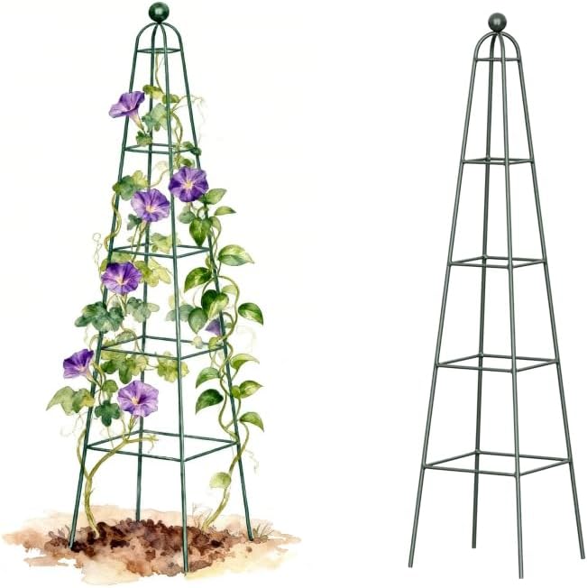 7.8 ft Pyramid Obelisk Garden Trellis, Metal Rustproof Plant Support Rose Trellis, Tower Potted Cages for Flowers Fruits Vegetable Vines Indoor & Outdoor