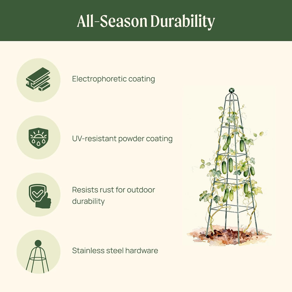 7.8 ft Pyramid Obelisk Garden Trellis, Metal Rustproof Plant Support Rose Trellis, Tower Potted Cages for Flowers Fruits Vegetable Vines Indoor & Outdoor