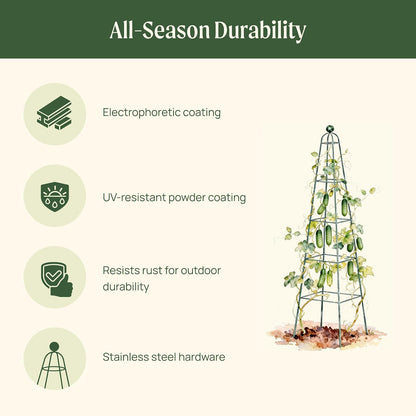 7.8 ft Pyramid Obelisk Garden Trellis, Metal Rustproof Plant Support Rose Trellis, Tower Potted Cages for Flowers Fruits Vegetable Vines Indoor & Outdoor