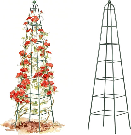 7.8 ft Pyramid Obelisk Garden Trellis, Metal Rustproof Plant Support Rose Trellis, Tower Potted Cages for Flowers Fruits Vegetable Vines Indoor & Outdoor