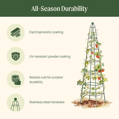 7.8 ft Pyramid Obelisk Garden Trellis, Metal Rustproof Plant Support Rose Trellis, Tower Potted Cages for Flowers Fruits Vegetable Vines Indoor & Outdoor