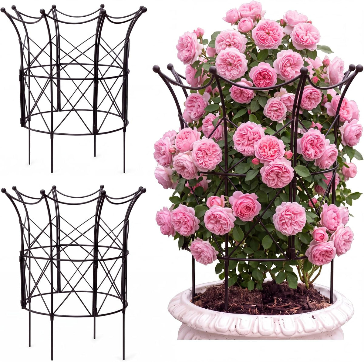 2 Set Metal Garden Obelisk Trellis for Climbing Plants, Crown