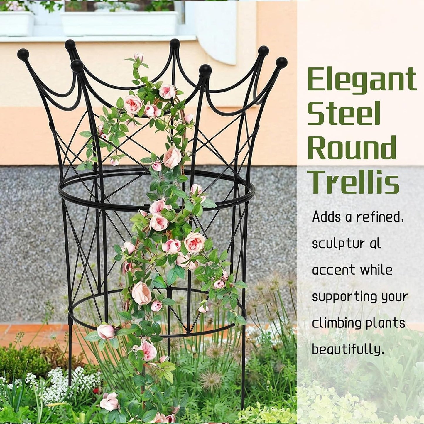 2 Set Metal Garden Obelisk Trellis for Climbing Plants, Crown
