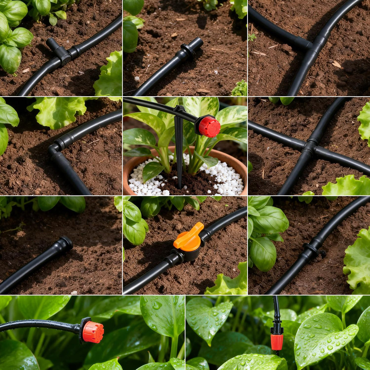 230 Pcs 1/4 Inch Drip Irrigation Fittings Kit, 1/4" Dripline Complete Barbed Connectors- Nozzles, Micro Drips, Nozzle Tees, Single Barbs, Couplers, Tees, Valves, Elbows, Plugs, Crosses, Stakes