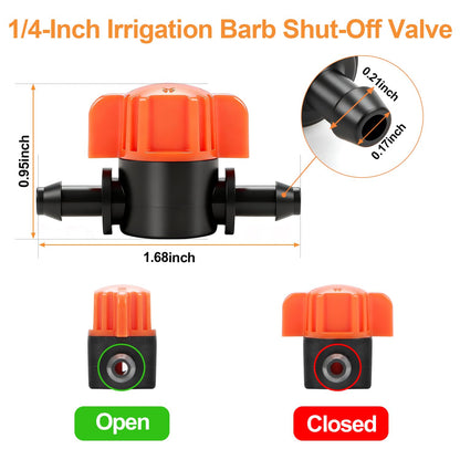230 Pcs 1/4 Inch Drip Irrigation Fittings Kit, 1/4" Dripline Complete Barbed Connectors- Nozzles, Micro Drips, Nozzle Tees, Single Barbs, Couplers, Tees, Valves, Elbows, Plugs, Crosses, Stakes