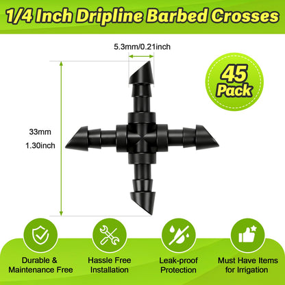 230 Pcs 1/4 Inch Drip Irrigation Fittings Kit, 1/4" Dripline Complete Barbed Connectors- Nozzles, Micro Drips, Nozzle Tees, Single Barbs, Couplers, Tees, Valves, Elbows, Plugs, Crosses, Stakes
