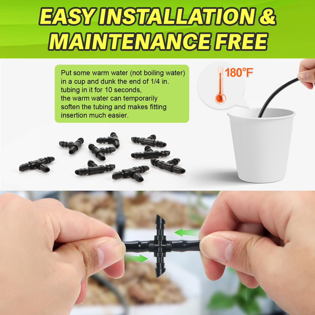 230 Pcs 1/4 Inch Drip Irrigation Fittings Kit, 1/4" Dripline Complete Barbed Connectors- Nozzles, Micro Drips, Nozzle Tees, Single Barbs, Couplers, Tees, Valves, Elbows, Plugs, Crosses, Stakes