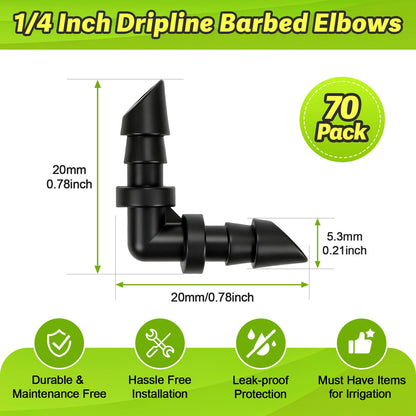 230 Pcs 1/4 Inch Drip Irrigation Fittings Kit, 1/4" Dripline Complete Barbed Connectors- Nozzles, Micro Drips, Nozzle Tees, Single Barbs, Couplers, Tees, Valves, Elbows, Plugs, Crosses, Stakes
