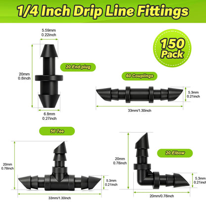 230 Pcs 1/4 Inch Drip Irrigation Fittings Kit, 1/4" Dripline Complete Barbed Connectors- Nozzles, Micro Drips, Nozzle Tees, Single Barbs, Couplers, Tees, Valves, Elbows, Plugs, Crosses, Stakes