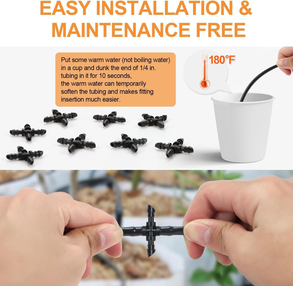 230 Pcs 1/4 Inch Drip Irrigation Fittings Kit, 1/4" Dripline Complete Barbed Connectors- Nozzles, Micro Drips, Nozzle Tees, Single Barbs, Couplers, Tees, Valves, Elbows, Plugs, Crosses, Stakes