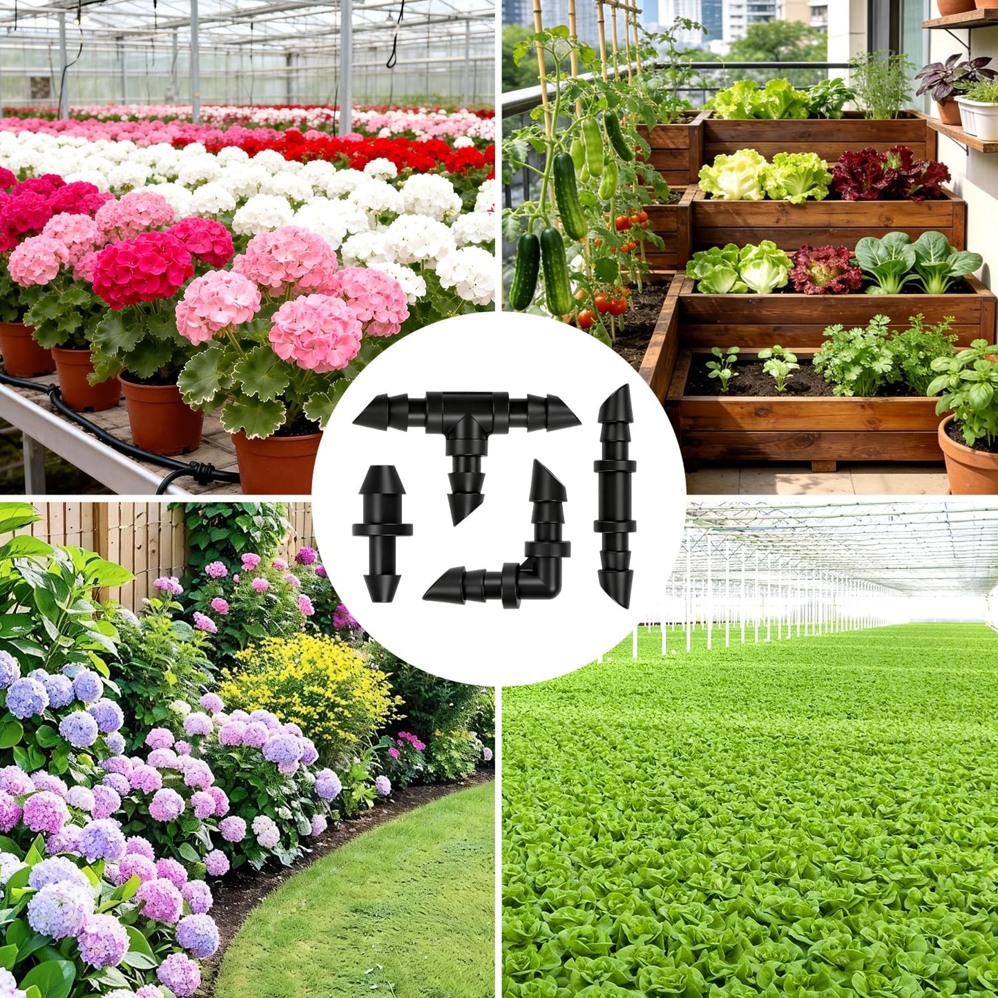 230 Pcs 1/4 Inch Drip Irrigation Fittings Kit, 1/4" Dripline Complete Barbed Connectors- Nozzles, Micro Drips, Nozzle Tees, Single Barbs, Couplers, Tees, Valves, Elbows, Plugs, Crosses, Stakes