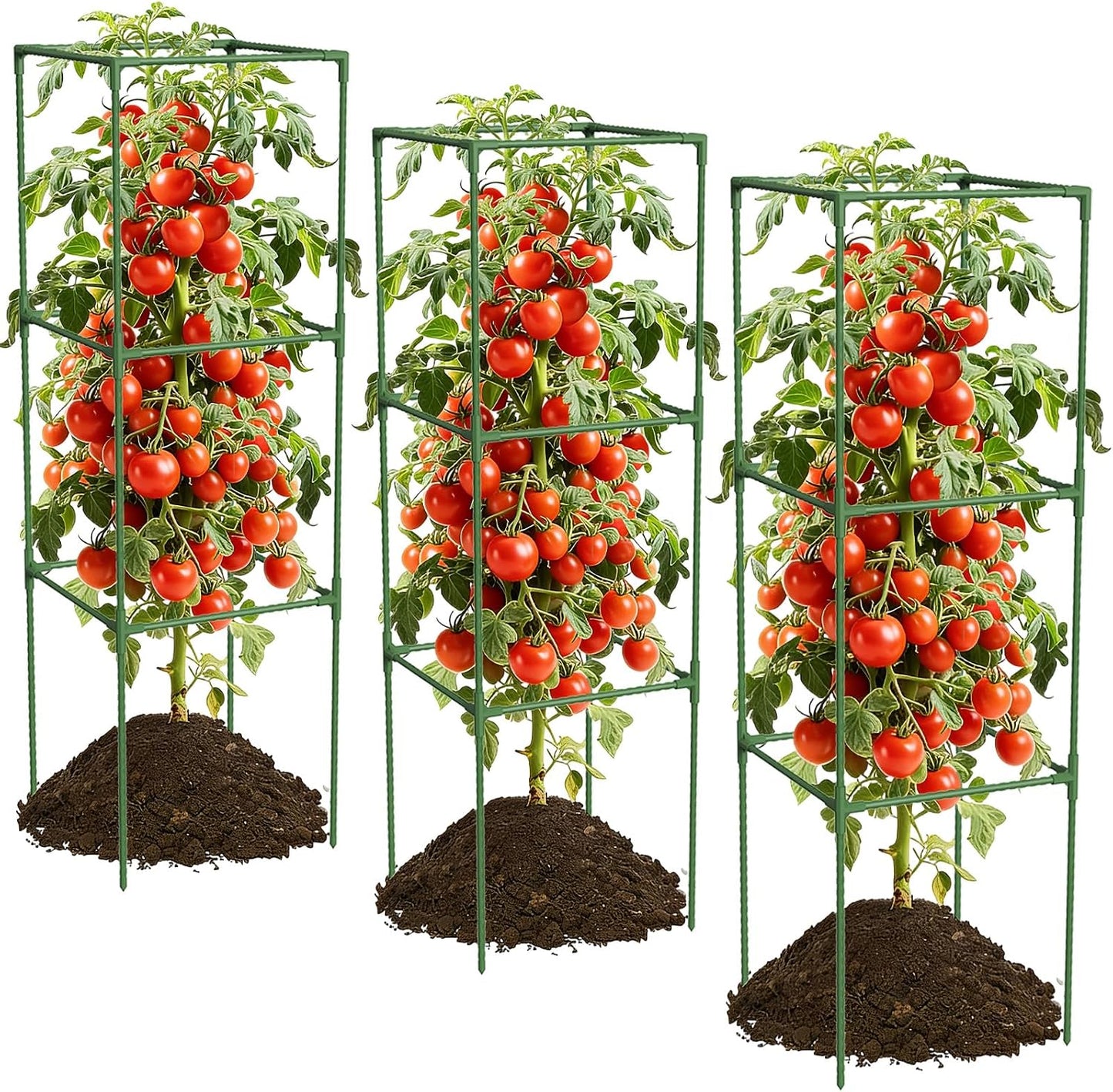 3 Pack Tomato Cages, 48'' Tall Tomato Plant Stakes Support for Raised Garden Bed Tomato, Square Trellis Cages for Garden Climbing Vegetables Flowers Fruits
