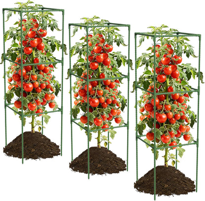 3 Pack Tomato Cages, 48'' Tall Tomato Plant Stakes Support for Raised Garden Bed Tomato, Square Trellis Cages for Garden Climbing Vegetables Flowers Fruits
