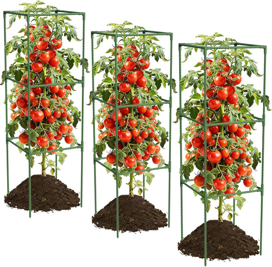 3 Pack Tomato Cages, 48'' Tall Tomato Plant Stakes Support for Raised Garden Bed Tomato, Square Trellis Cages for Garden Climbing Vegetables Flowers Fruits