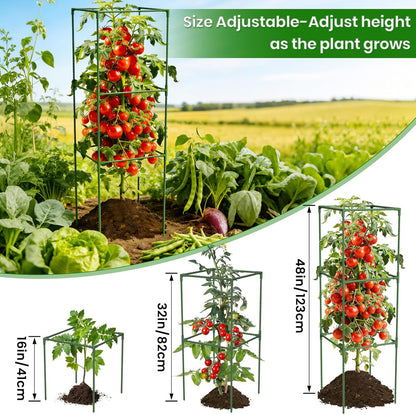 3 Pack Tomato Cages, 48'' Tall Tomato Plant Stakes Support for Raised Garden Bed Tomato, Square Trellis Cages for Garden Climbing Vegetables Flowers Fruits
