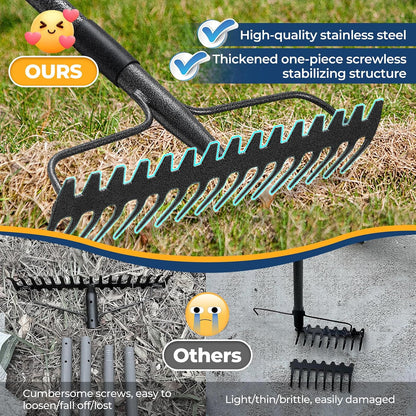 Garden Rake, 17" Extra Wide Double-Sided Head, 63" Heavy Duty Lightweight Stainless Steel Leaf Rake for Leveling Lawn, Loosening Soil, Leaf Cleanup, Soil Prep, Landscaping, Spread Mulch Fast