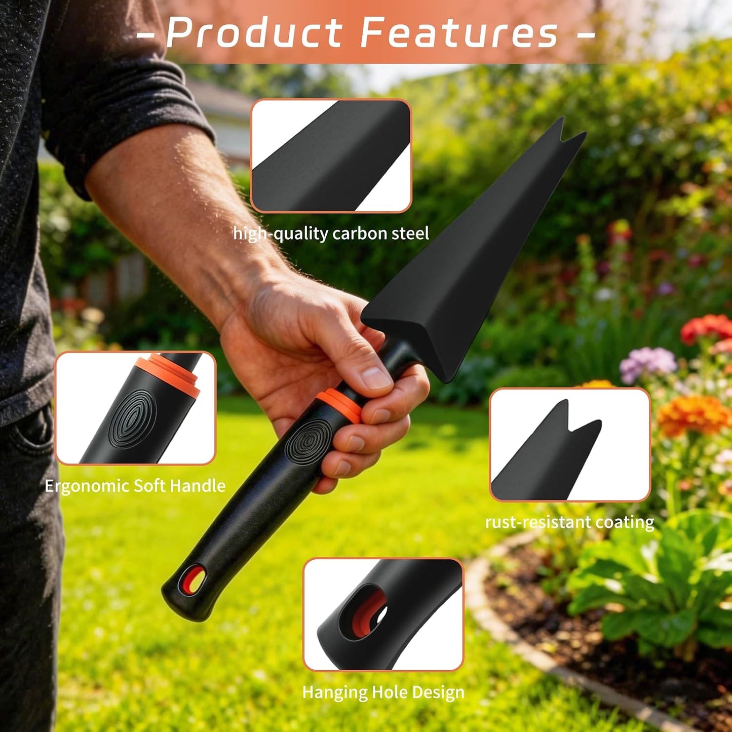 Hand Weed Puller Tool, Handy Forked Head Trowel Carbon Steel Shovel Weeder Puller Tool for Courtyards and Gardens