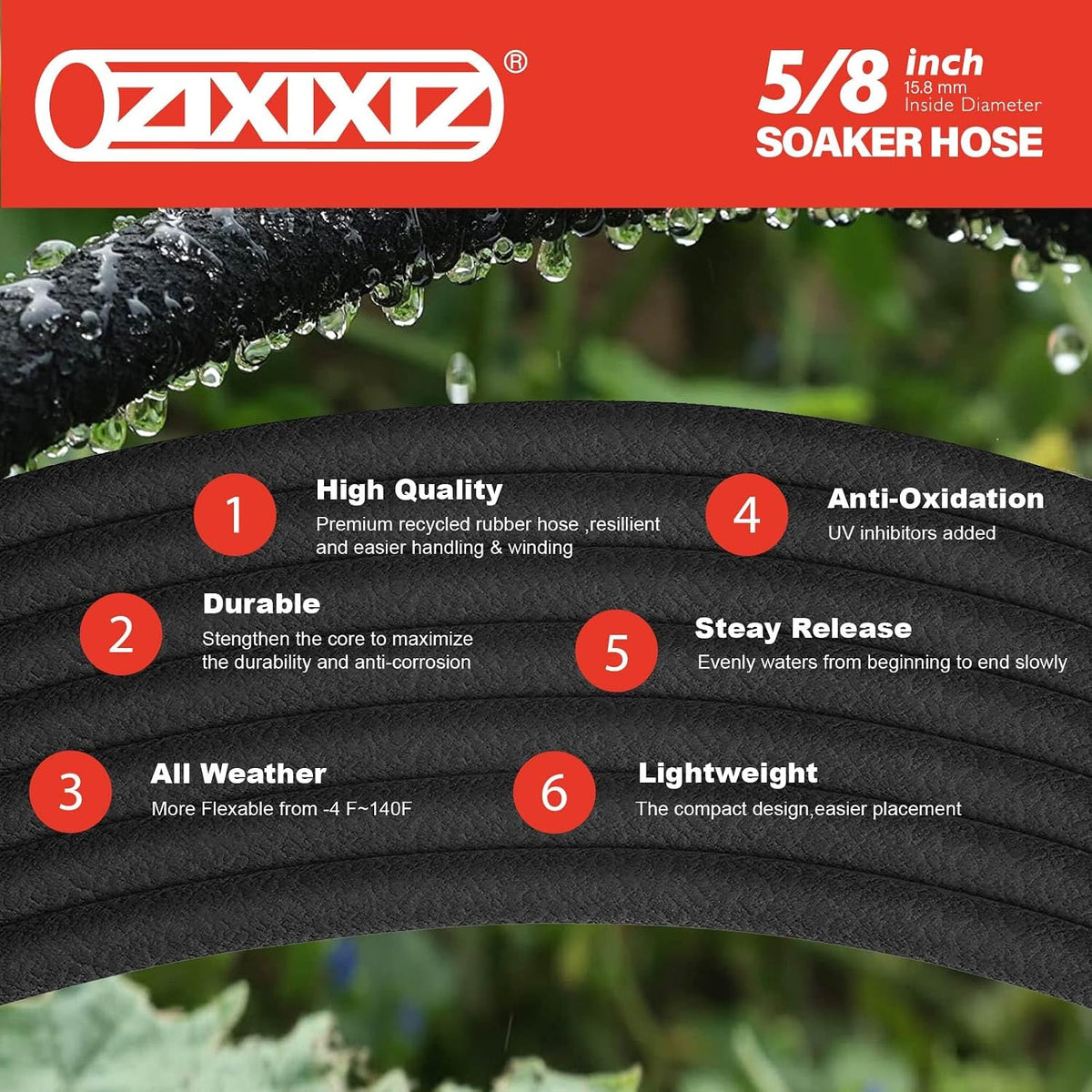 25FT 5/8-Inch Soaker Hose, Flexible with Solid Brass Connector, Leak-Resistant Watering System for Gardens & Vegetable Beds