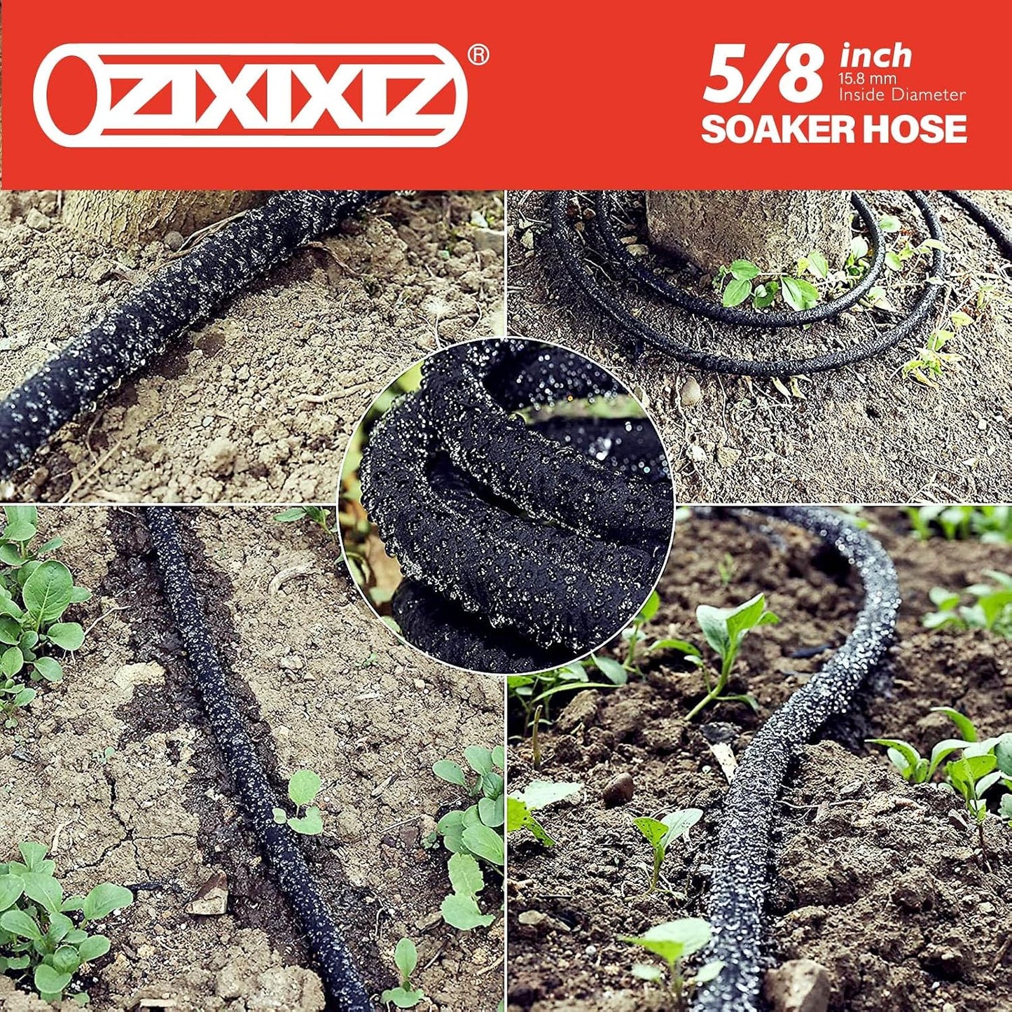 25FT 5/8-Inch Soaker Hose, Flexible with Solid Brass Connector, Leak-Resistant Watering System for Gardens & Vegetable Beds
