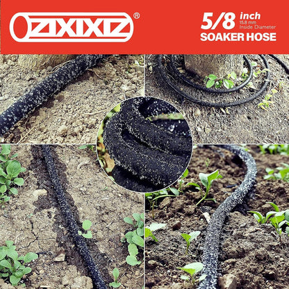 25FT 5/8-Inch Soaker Hose, Flexible with Solid Brass Connector, Leak-Resistant Watering System for Gardens & Vegetable Beds