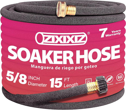 25FT 5/8-Inch Soaker Hose, Flexible with Solid Brass Connector, Leak-Resistant Watering System for Gardens & Vegetable Beds