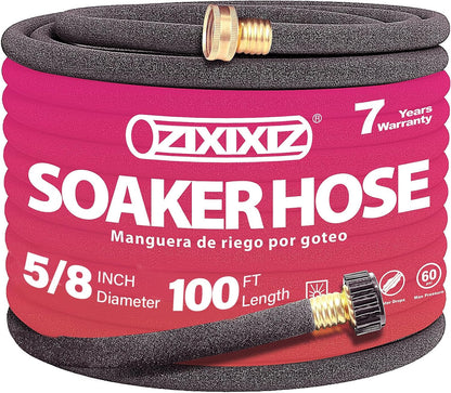 25FT 5/8-Inch Soaker Hose, Flexible with Solid Brass Connector, Leak-Resistant Watering System for Gardens & Vegetable Beds