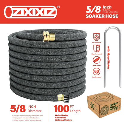 25FT 5/8-Inch Soaker Hose, Flexible with Solid Brass Connector, Leak-Resistant Watering System for Gardens & Vegetable Beds
