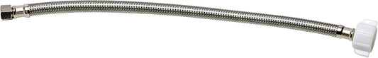 B1T12 Toilet Connector, Braided Stainless Steel - 3/8 Female Compression Thread x 7/8 Female Ballcock Thread, 12-Inch Length