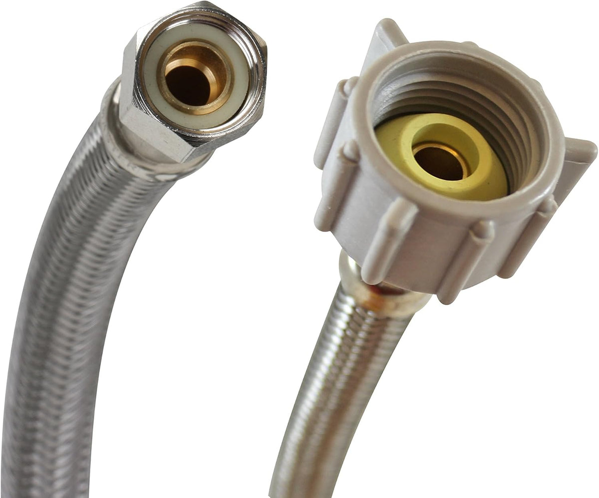 B1T12 Toilet Connector, Braided Stainless Steel - 3/8 Female Compression Thread x 7/8 Female Ballcock Thread, 12-Inch Length
