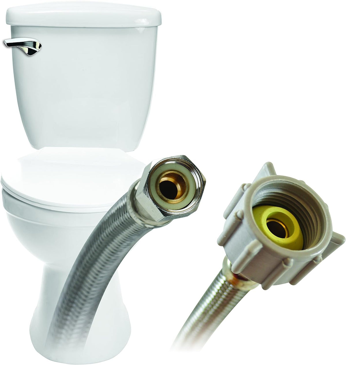 B1T12 Toilet Connector, Braided Stainless Steel - 3/8 Female Compression Thread x 7/8 Female Ballcock Thread, 12-Inch Length