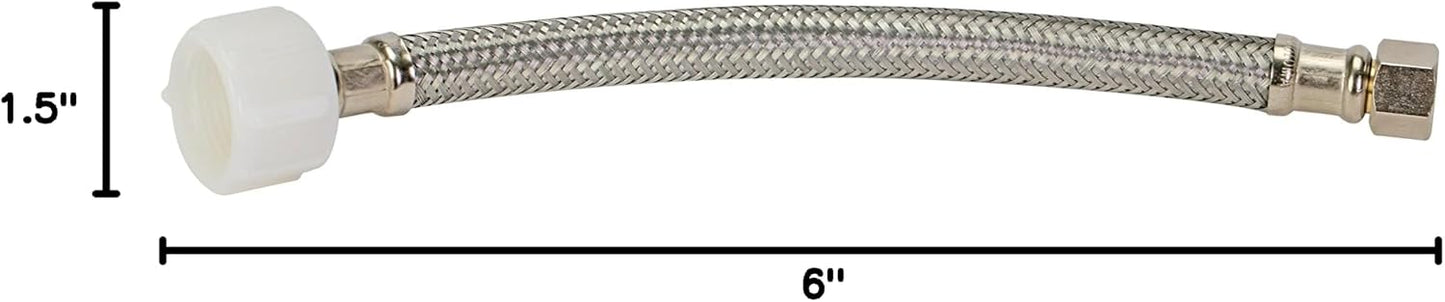 B1T12 Toilet Connector, Braided Stainless Steel - 3/8 Female Compression Thread x 7/8 Female Ballcock Thread, 12-Inch Length