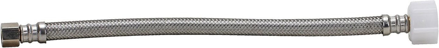 B1T12 Toilet Connector, Braided Stainless Steel - 3/8 Female Compression Thread x 7/8 Female Ballcock Thread, 12-Inch Length