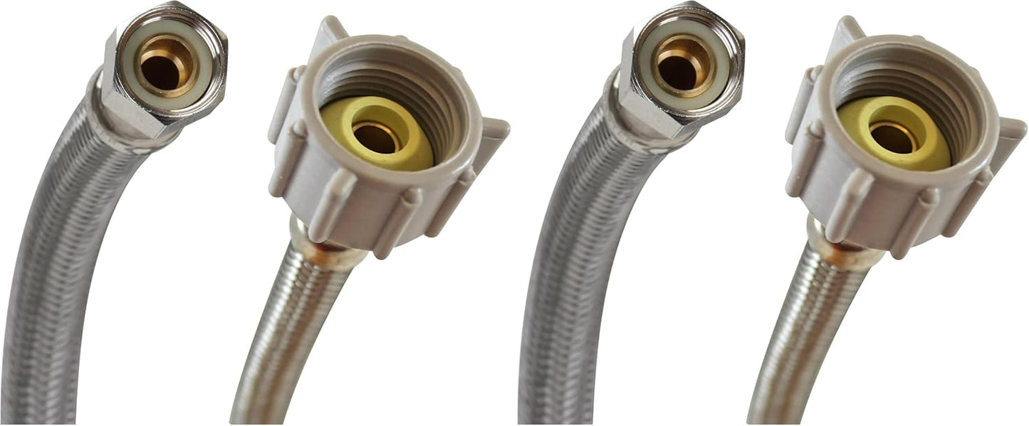 B1T12 Toilet Connector, Braided Stainless Steel - 3/8 Female Compression Thread x 7/8 Female Ballcock Thread, 12-Inch Length