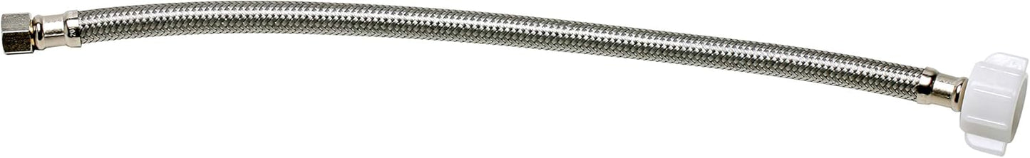 B1T12 Toilet Connector, Braided Stainless Steel - 3/8 Female Compression Thread x 7/8 Female Ballcock Thread, 12-Inch Length