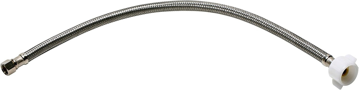 B1T12 Toilet Connector, Braided Stainless Steel - 3/8 Female Compression Thread x 7/8 Female Ballcock Thread, 12-Inch Length