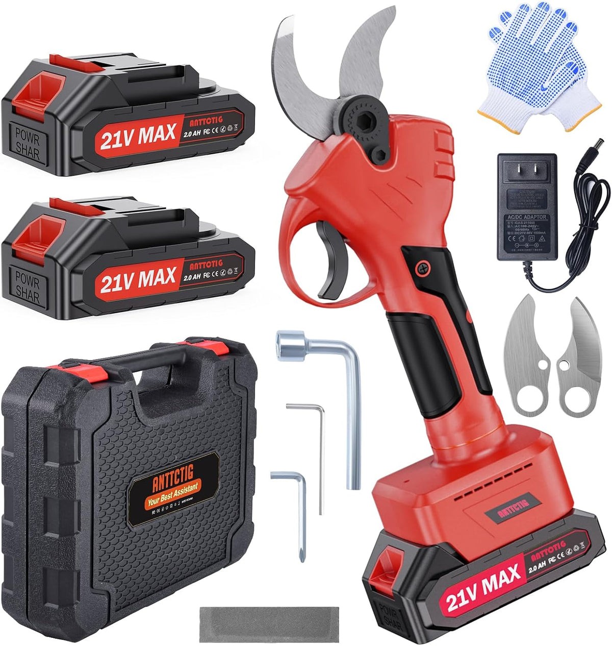 Electric Pruning Shears, 2.36" Cut, 2 Batteries & Spare Blades