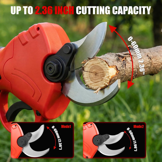 Electric Pruning Shears, 2.36" Cut, 2 Batteries & Spare Blades
